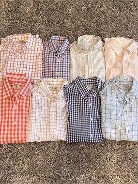 Lot of 8 J.Crew Lightweight Shirts Men’s Button-Up Long Sleeve Med Plaid Gingham